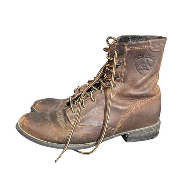 Ariat Heritage Roper Distressed Equipped Brown Lace Up Western Boots 8B - Picture 2 of 7